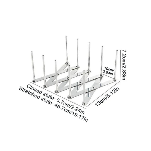 Retractable Foldable Stainless Steel Plate & Pot Lid Rack — Adjustable Dish and Tableware Organiser