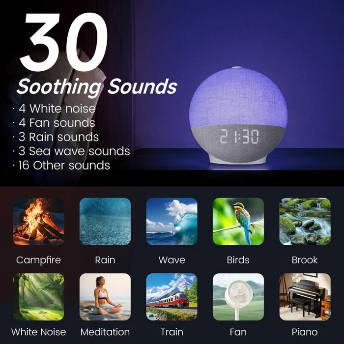 Wake-Up Light Sunrise Alarm Clock with White Noise, Bluetooth Speaker & Colour-Changing Night Light