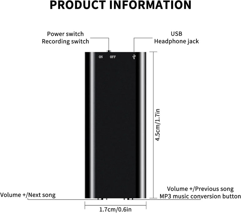 Mini Voice Recorder — Ultra-compact MP3 player & USB for lectures and meetings