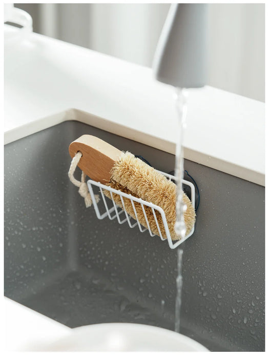 Stainless Steel Suction Cup Sponge Holder — Sink Caddy (Grey Silver / Black)
