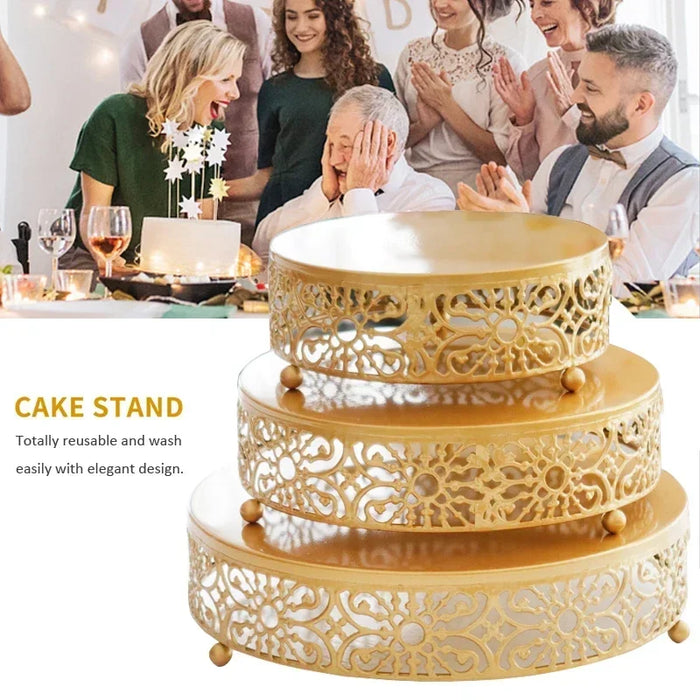 Gold Metal Cake Stand — 20/25/30cm Round Dessert Display (8cm High)