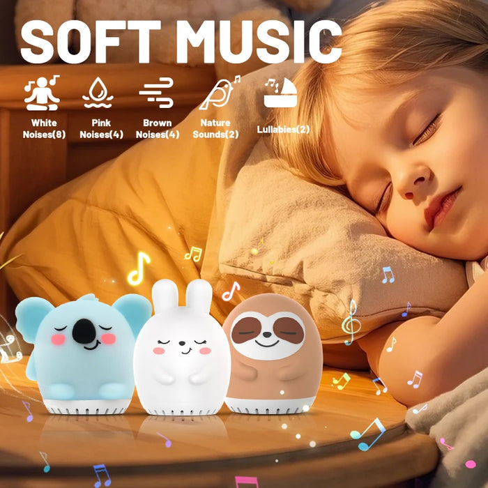 Mini Rabbit White Noise Machine & LED Night Light — 20 Soothing Sounds, USB‑C Rechargeable Silicone Sleep Aid