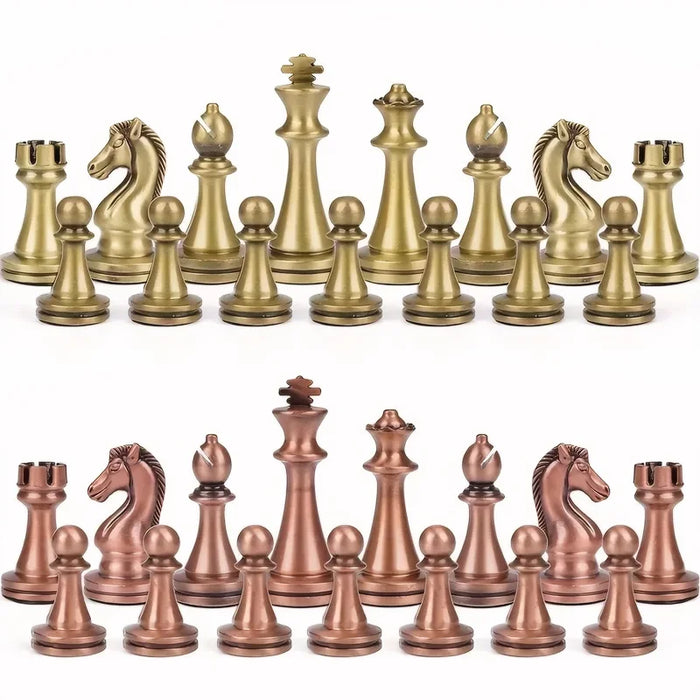 High-end 30cm Antique Bronze Chess Set — Foldable Solid Wood Box & Weighted Alloy Pieces