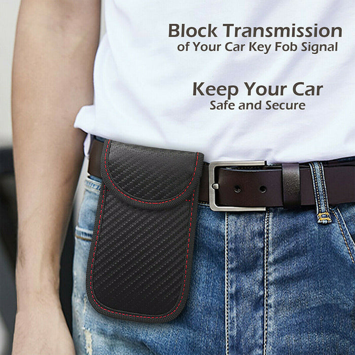2x PU Signal-Blocking Pouches + Wooden Faraday Box | Car Key Fob RFID Security