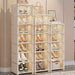 7-Grid Shoe Rack — Metal Tube Frame with Fabric Shelves, Floor Installation, Black or White
