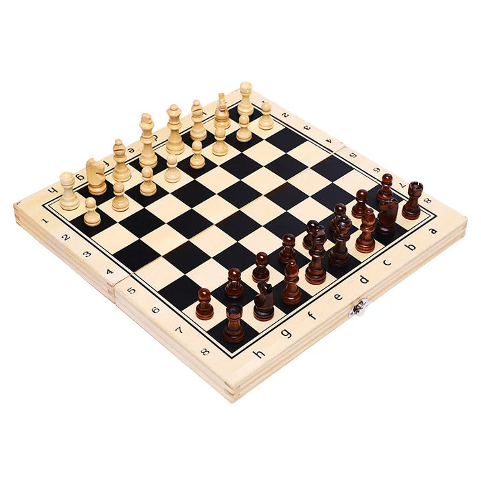 Three-in-One Wooden Game Set — Chess, Checkers & Backgammon, Portable