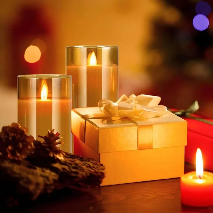 Set of 3 LED Flameless Candles with Remote Control — Flickering Décor Lights for Weddings & Parties