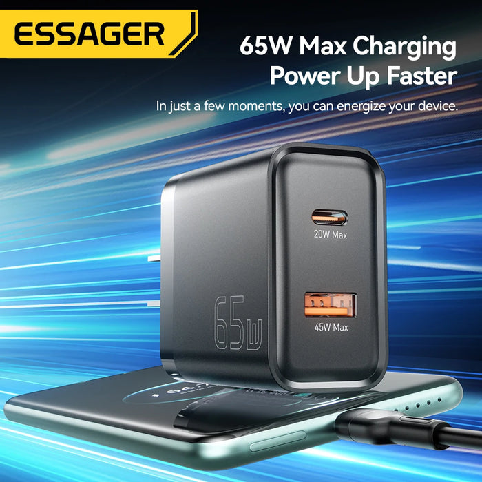 65W GaN USB-C PD Fast Charger with QC3.0 — Phone Adapter for iPhone 16 Pro Max & Galaxy S23 (UK plug option)