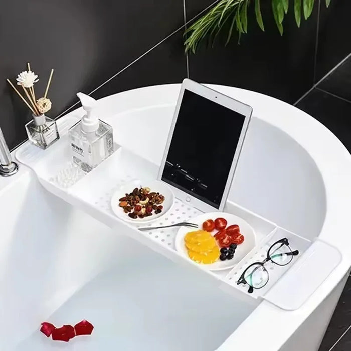 Extendable Bathtub Tray – Single‑Tier Corner Bathroom Shelf (Plastic)