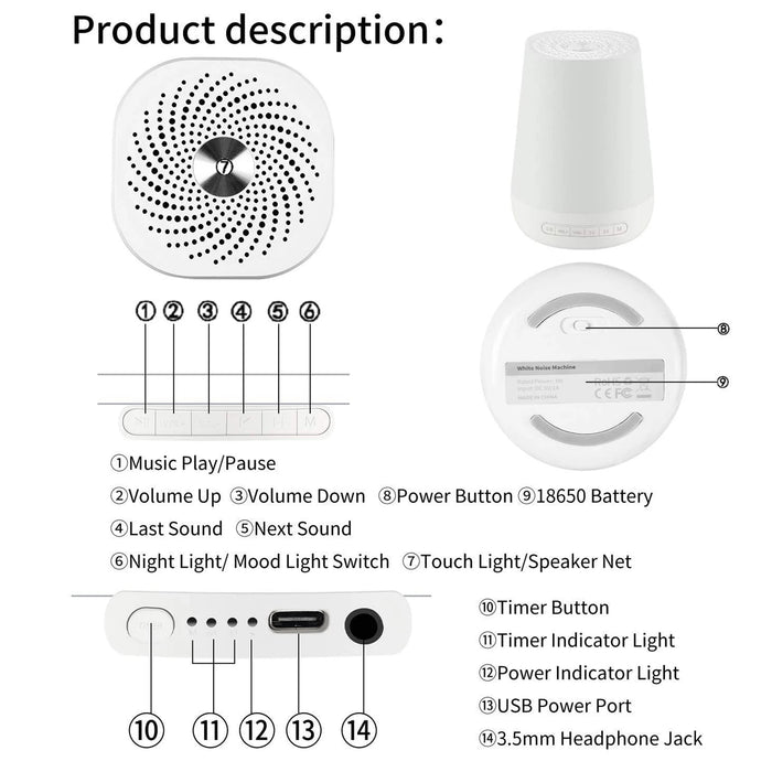 Smart White Noise Machine — 34 Soothing Sounds, App & Voice Control, Colourful Night Light