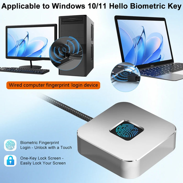 USB Fingerprint Reader for Windows Hello — 1.5m Braided Cable (Windows 11/10)