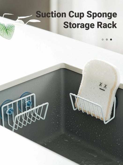 Stainless Steel Suction Cup Sponge Holder — Sink Caddy (Grey Silver / Black)