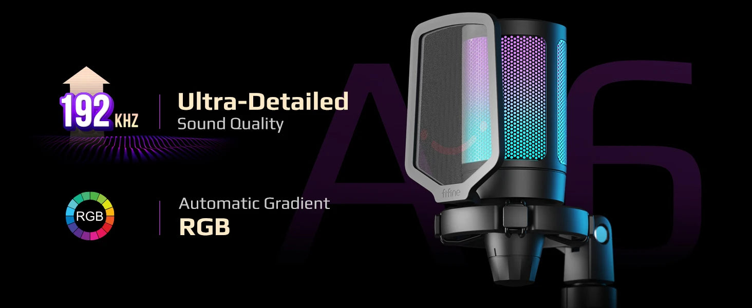 USB Condenser Gaming Microphone A6V — RGB, Pop Filter & Shock Mount