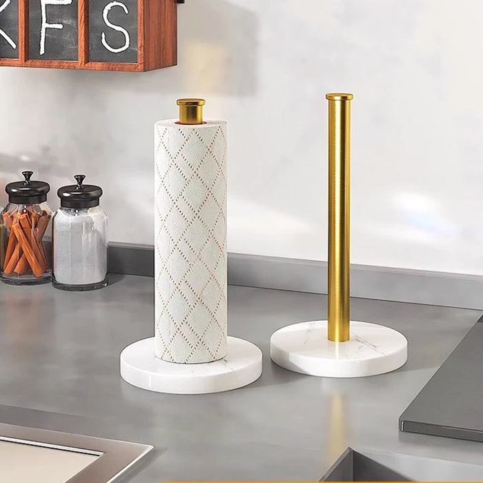 Nordic Marble & Space Aluminium Paper Towel Holder — Vertical Kitchen Roll Stand (Black, White, Gold)