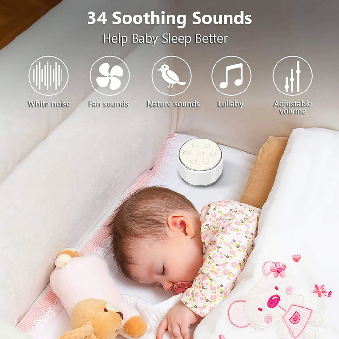 White Noise Machine – Desktop Sleep Sound Machine for Baby with 34 Sounds & 7‑Colour Night Light