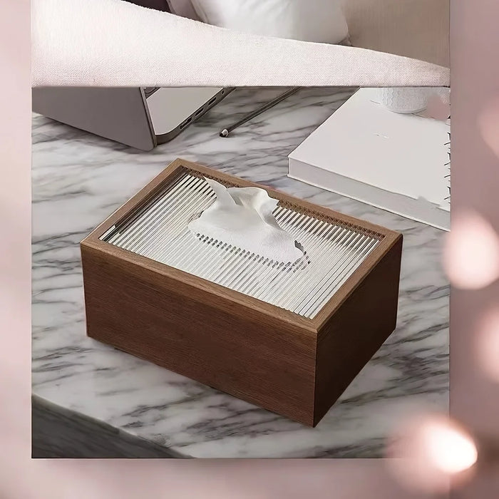 Black Walnut-Pattern Wooden Tissue Box with Paper Drawer — Brown