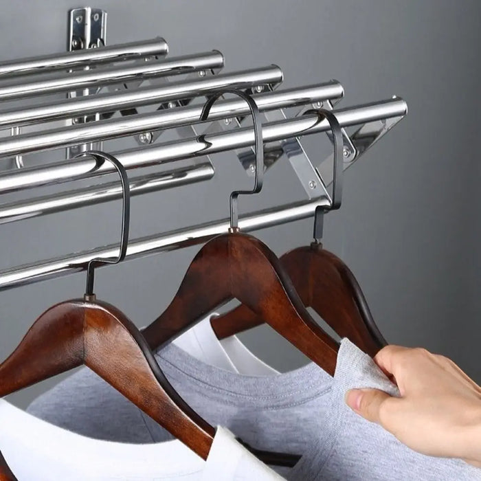 Wall-Mounted Folding Drying Rack — Rustproof Stainless Steel, Retractable Arms