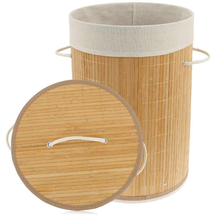 Bamboo Laundry Basket with Lid & Removable Liner, 36×36×50cm (14.2×19.7in)