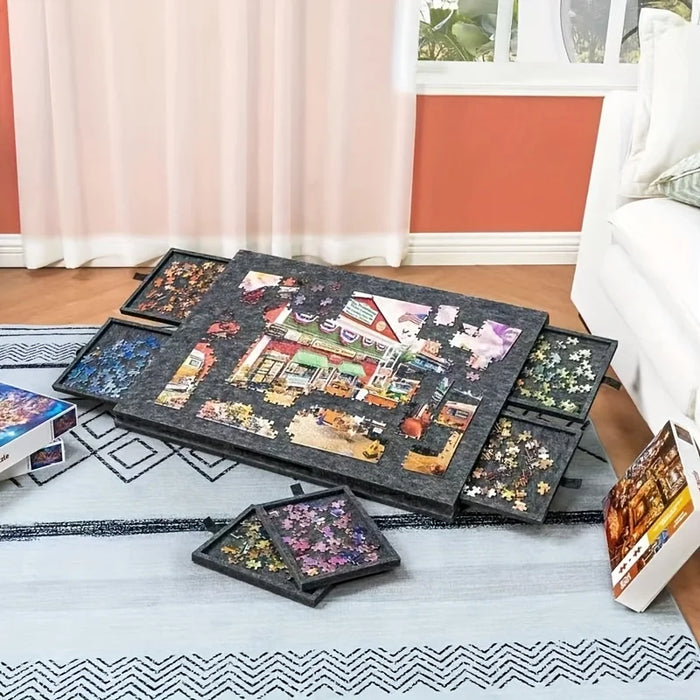 1500-Piece Jigsaw Puzzle Table with 6 Drawers — Felt Board, Tilting 2‑in‑1 Stand & Cover, Lightweight Portable