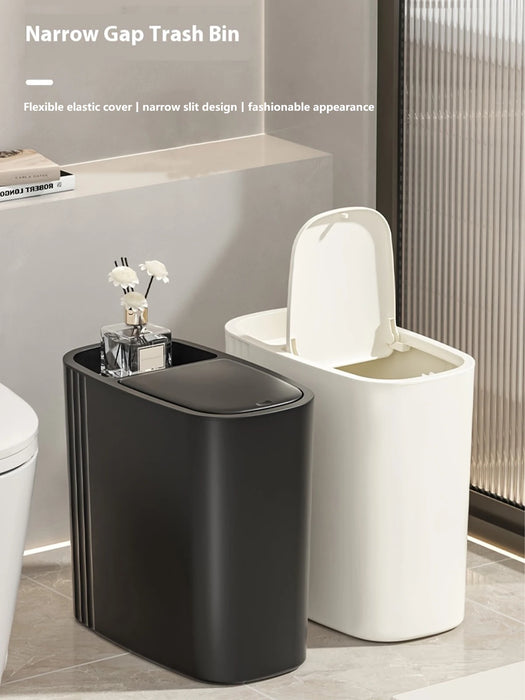 Large-capacity Oval Rubbish Bin with Press Lid — Odour-sealing PP Bin for Home