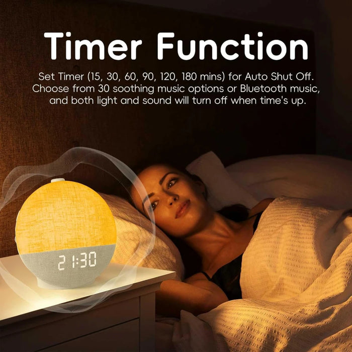 Wake-up Light Sunrise Alarm Clock — White Noise, Bluetooth Speaker & Colour-Changing Night Light (White)