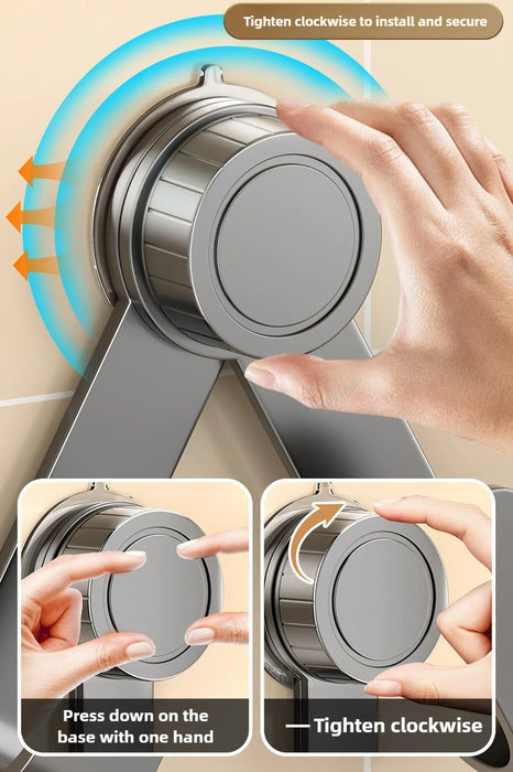 Drill‑Free Suction Cup Rotating Kitchen Rack — Wall‑Mounted Pot Lid & Chopping Board Holder with Hooks