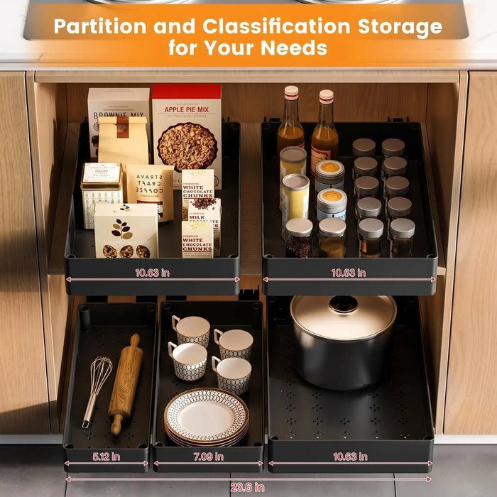 No-Drill Pull-Out Cabinet Organiser — Sliding Drawers for Kitchen & Pantry