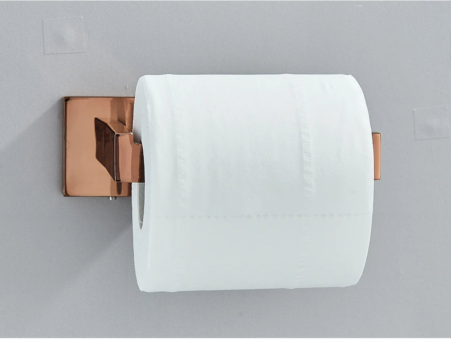 Rose Gold Bathroom Hardware Set — Stainless Steel Towel Rail, Toilet Paper Holder & Hook