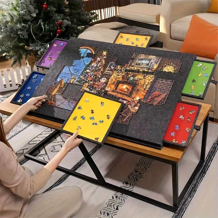 Foldable Puzzle Storage Table — 6-Drawer Organiser with Felt Top