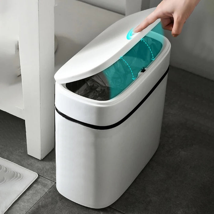 14L Press-Top Waterproof Bathroom Waste Bin — White PP Plastic