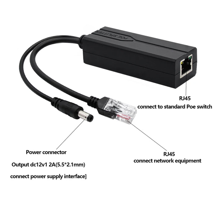 PoE Splitter 48V to 12V/5V IEEE 802.3af Power over Ethernet Adapter (Plug & Play)