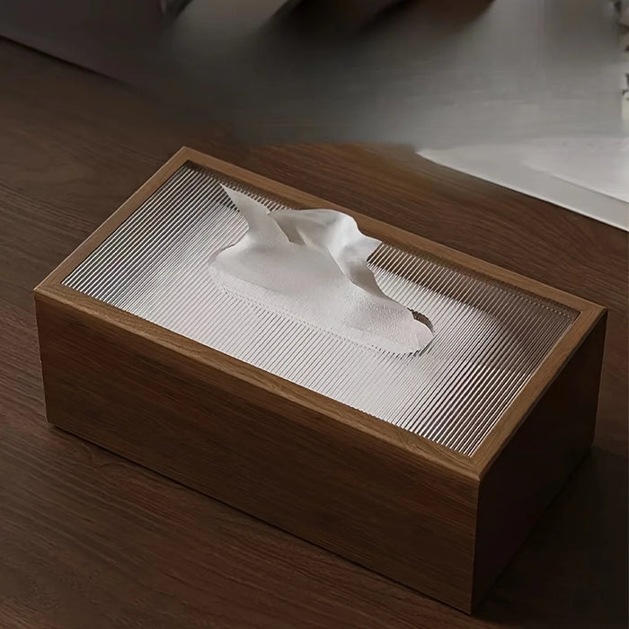 Black Walnut-Pattern Wooden Tissue Box with Paper Drawer — Brown