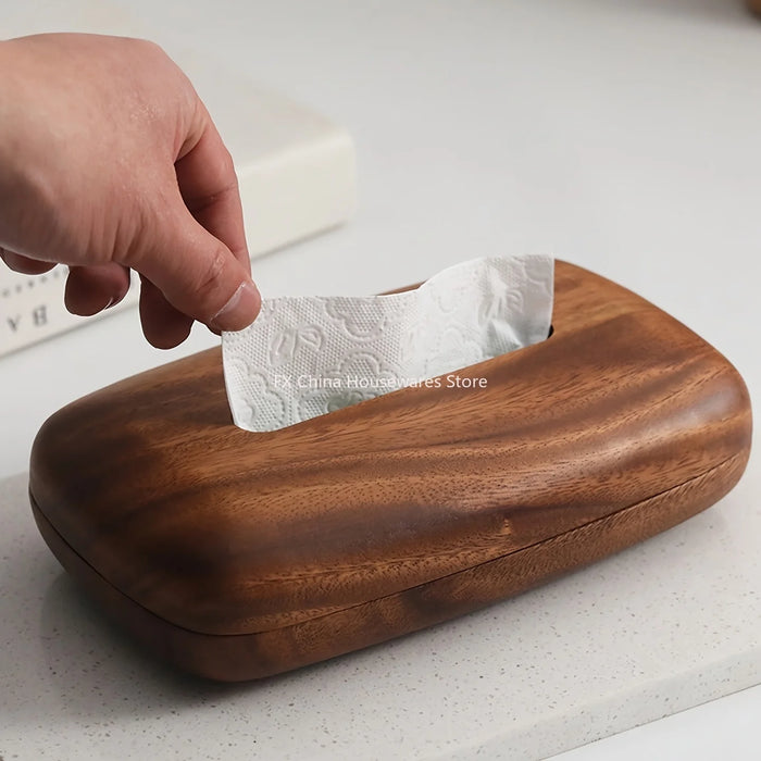 Walnut Wood Tissue Box Cover – Rectangular with Removable Lid, Minimalist Home Décor