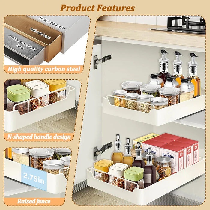 Pull-Out Sliding Cabinet Storage Box — Stick-On Kitchen & Pantry Organiser (Beige)
