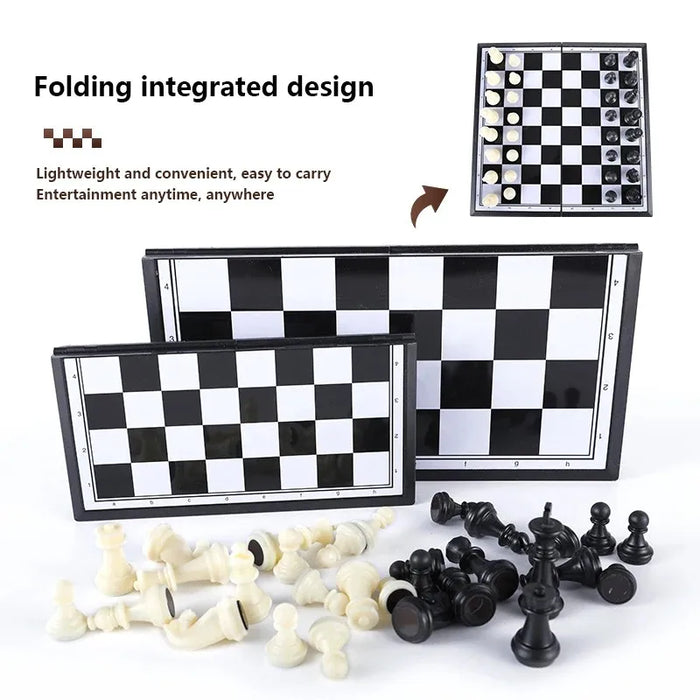 Folding Magnetic Chess & Checkers — 4 Sizes, Plastic HIPS, Teaching Book