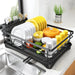Large Rustproof Steel Dish Rack with Drainboard & Utensil Holder – Black