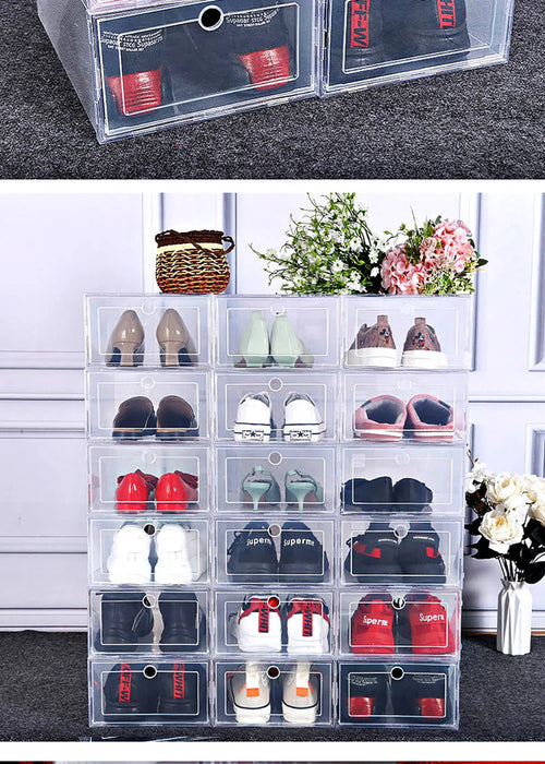 Transparent 6-Pack Shoe Storage Boxes — Thickened, Foldable, Dustproof & Stackable