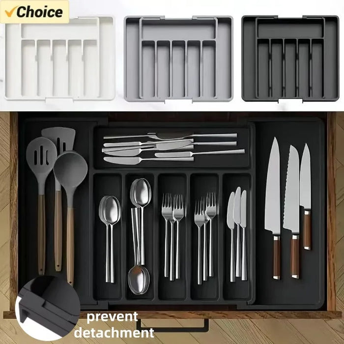 Adjustable Cutlery Drawer Organiser – Expandable Plastic Tray with Dividers
