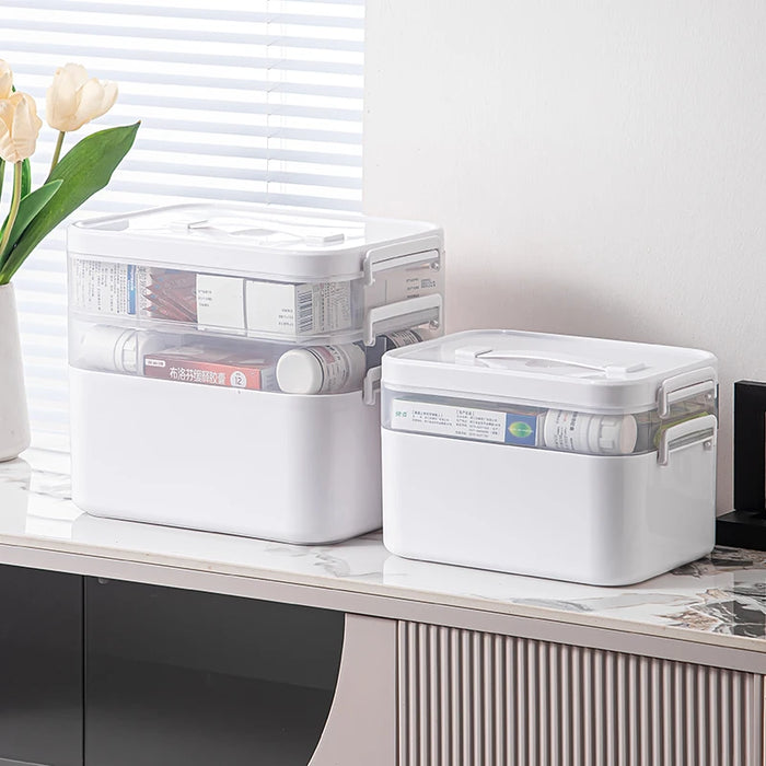 Large Portable Multi‑Tier Medical Storage Box — Plastic Medicine Cabinet