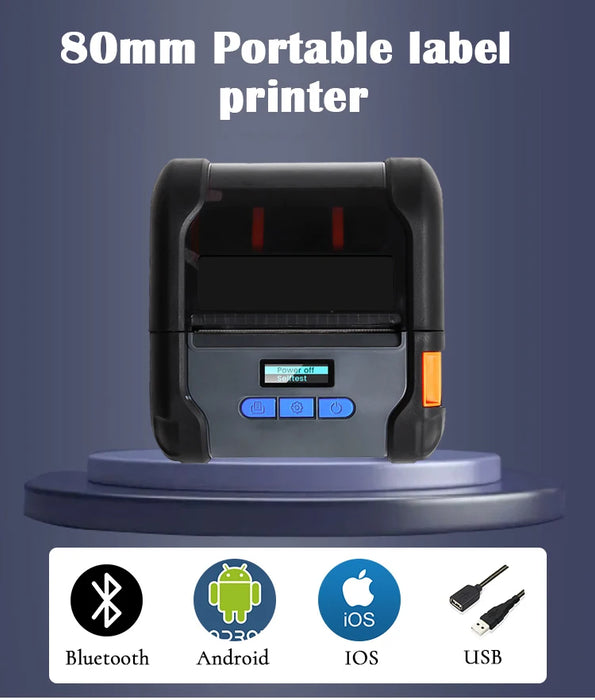 Portable 80mm Thermal Label & Receipt Printer — USB, Wi‑Fi & Bluetooth (iOS/Android/Windows)