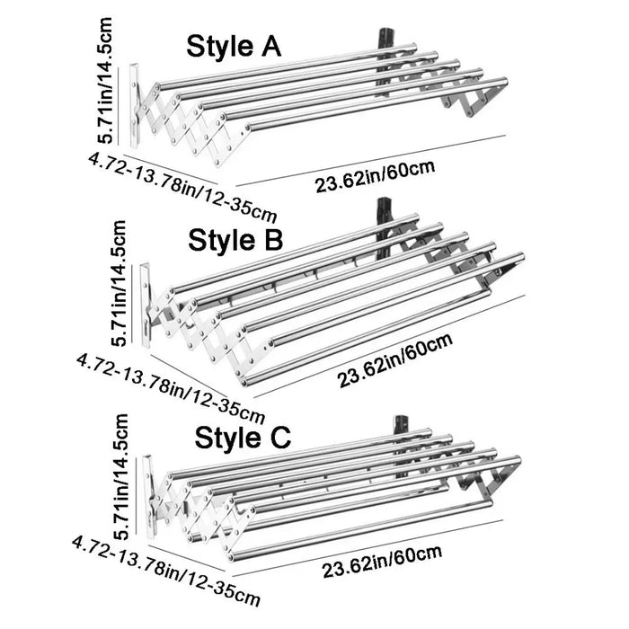 Wall-Mounted Folding Drying Rack — Rustproof Stainless Steel, Retractable Arms