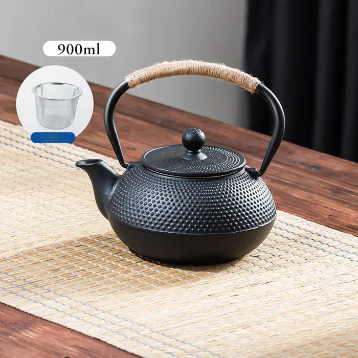 Cast Iron Teapot 900ml — Sakura Pattern with Tea Strainer