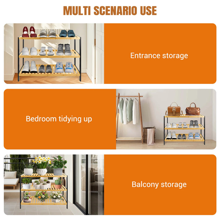 3-Tier Natural Bamboo Shoe Rack — 70 x 25 x 55 cm Space-Saving Wooden Storage