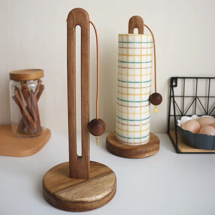 Solid Wood Paper Towel & Wrap Holder — Cat Paw / Four‑Leaf Clover / Cat