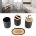 4-piece Bamboo-Accent Bathroom Set — Dispenser, Toothbrush Holder, Tumbler & Soap Dish