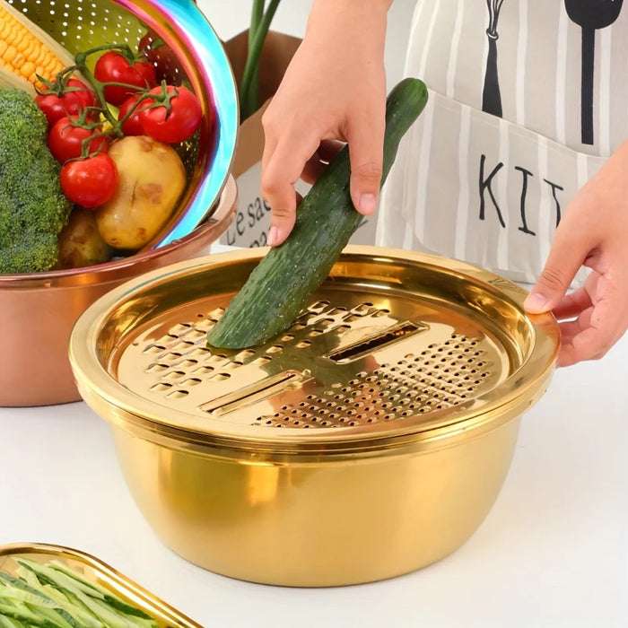 3-in-1 Stainless Steel Kitchen Set with Built-in Grinder, Filter and Mixing Bowl