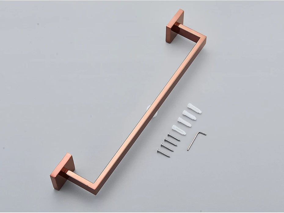 Rose Gold Bathroom Hardware Set — Stainless Steel Towel Rail, Toilet Paper Holder & Hook