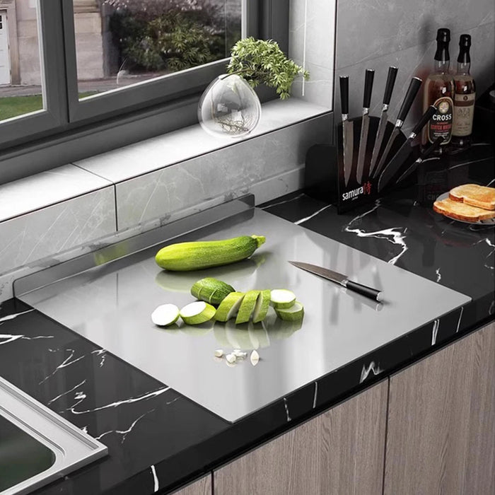 L-shaped Stainless Steel Double-Sided Chopping Board — Large Cutting & Kneading Panel