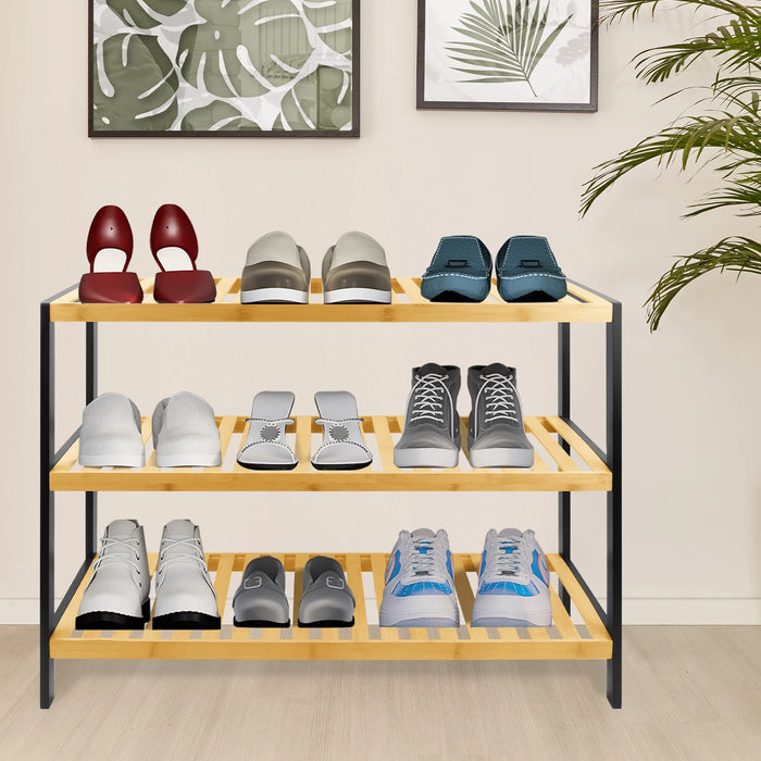 3-Tier Natural Bamboo Shoe Rack — 70 x 25 x 55 cm Space-Saving Wooden Storage