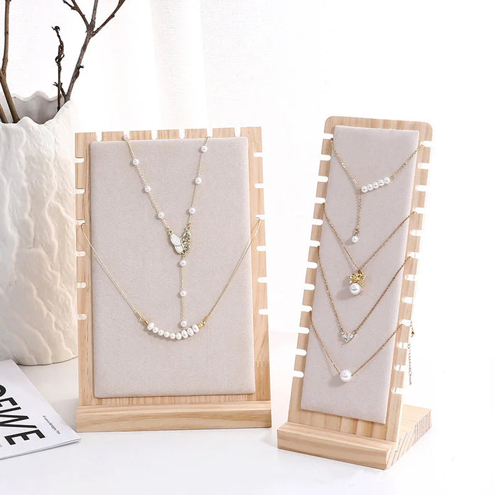 Large Wood Jewellery Display Stand — Necklace & Bracelet Rack with Faux Suede Interior